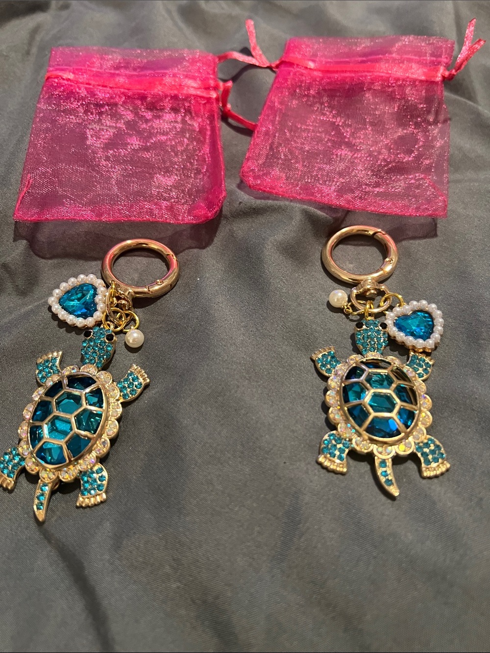 Gold Turtle Key & Handbag Charm with Teal Accents